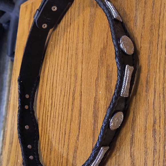 Rare Vintage Black Thick Leather Concho Rodeo Belt with Silver Accents 38